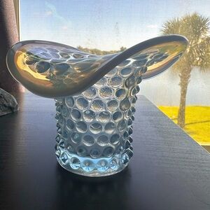 Vintage Duncan & Miller Blue Opalescent Spiked Hobnail Top Hat